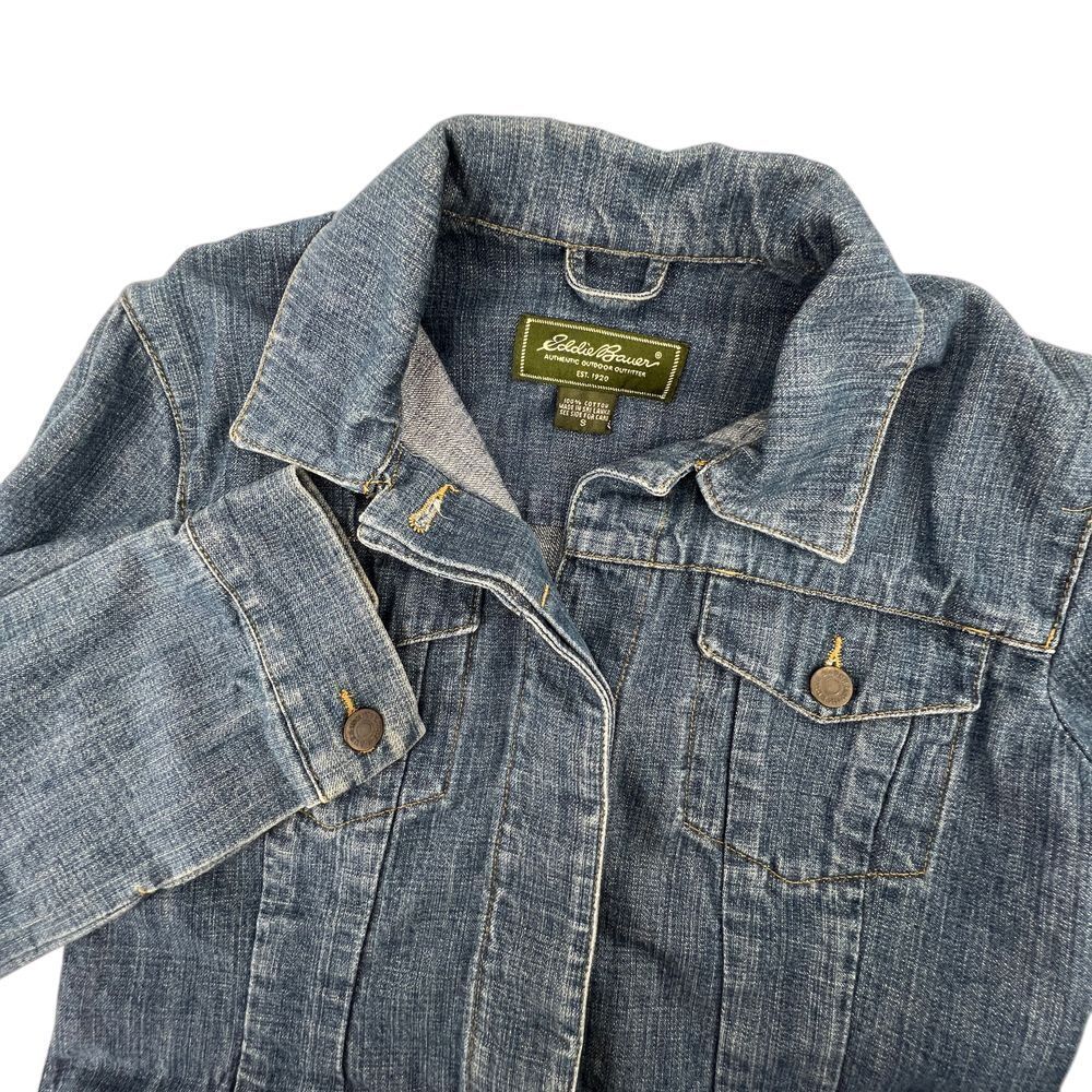 Vintage Eddie Bauer Women Small Trucker Jean Buttoned‎ Jacket Medium Wash Denim